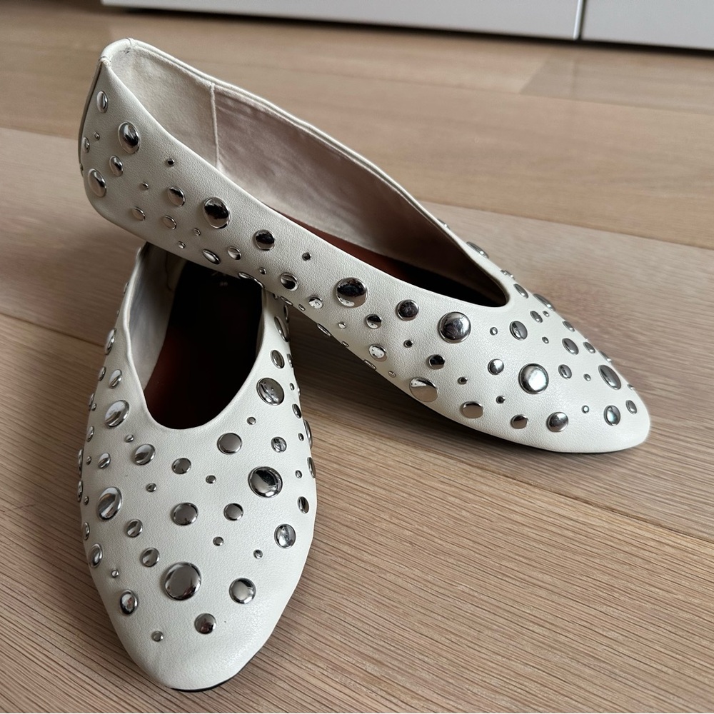 Zara White Studded Flats